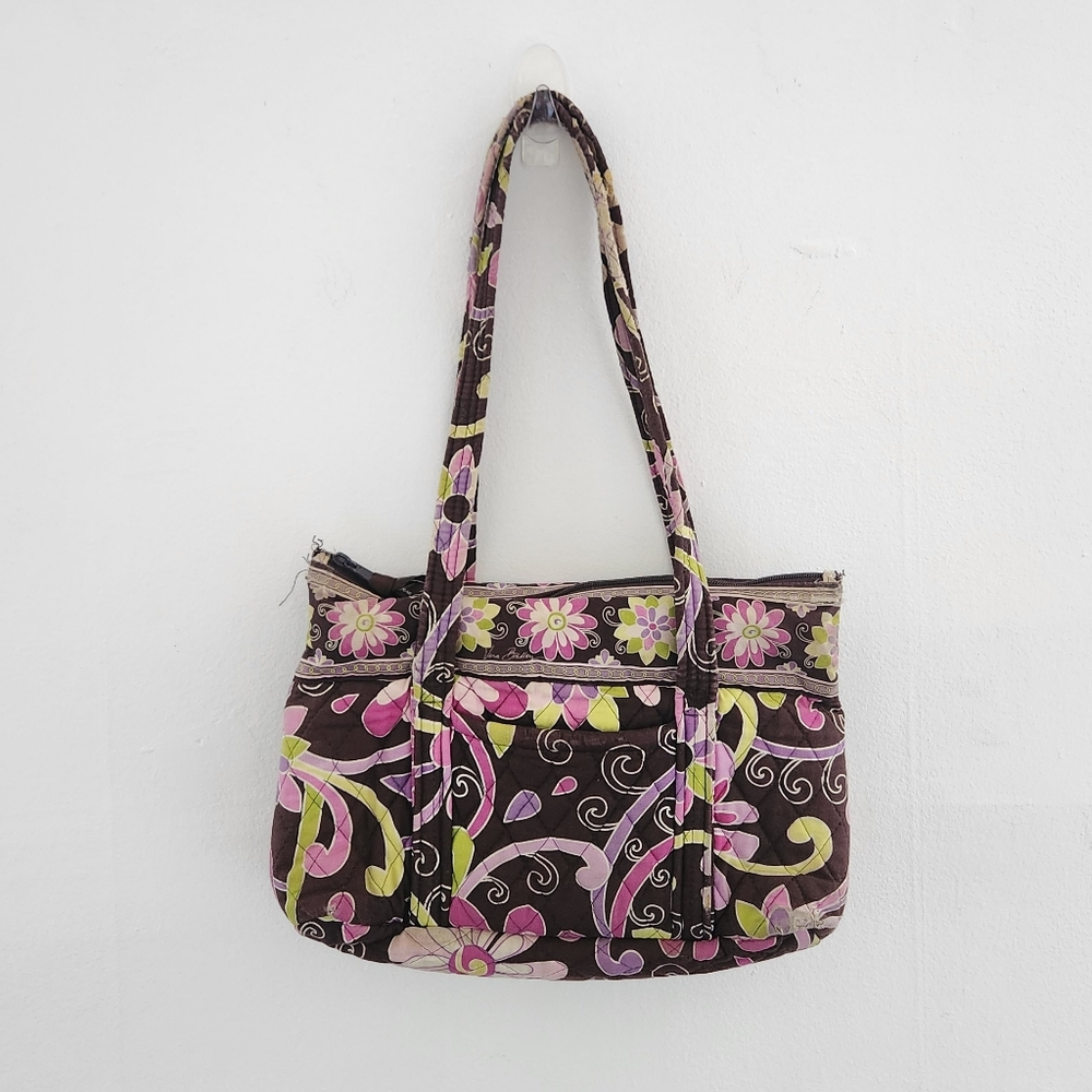 Vera Bradley Floral Print Quilted Canvas Purse Shoulder Bag Brown
